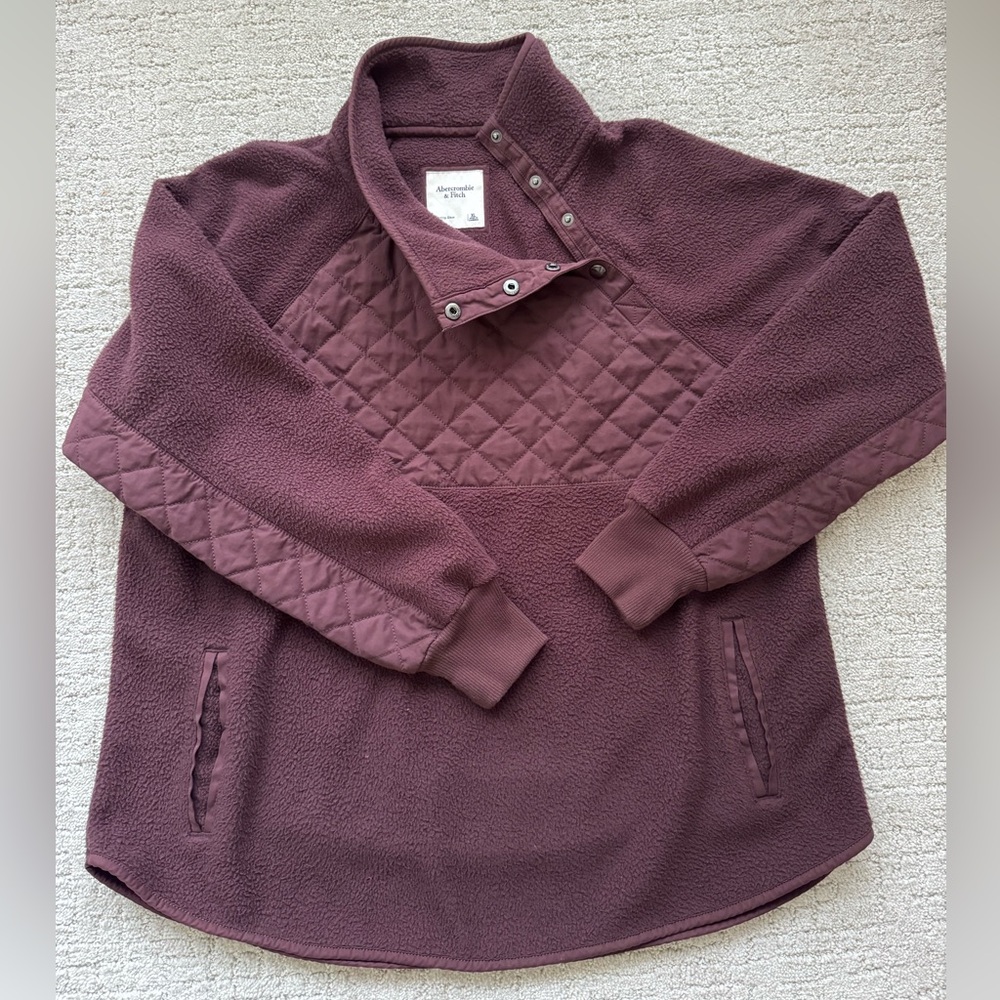 Abercrombie & Fitch Black maroon Snap Up Fleece Pullover Sz xl nwot